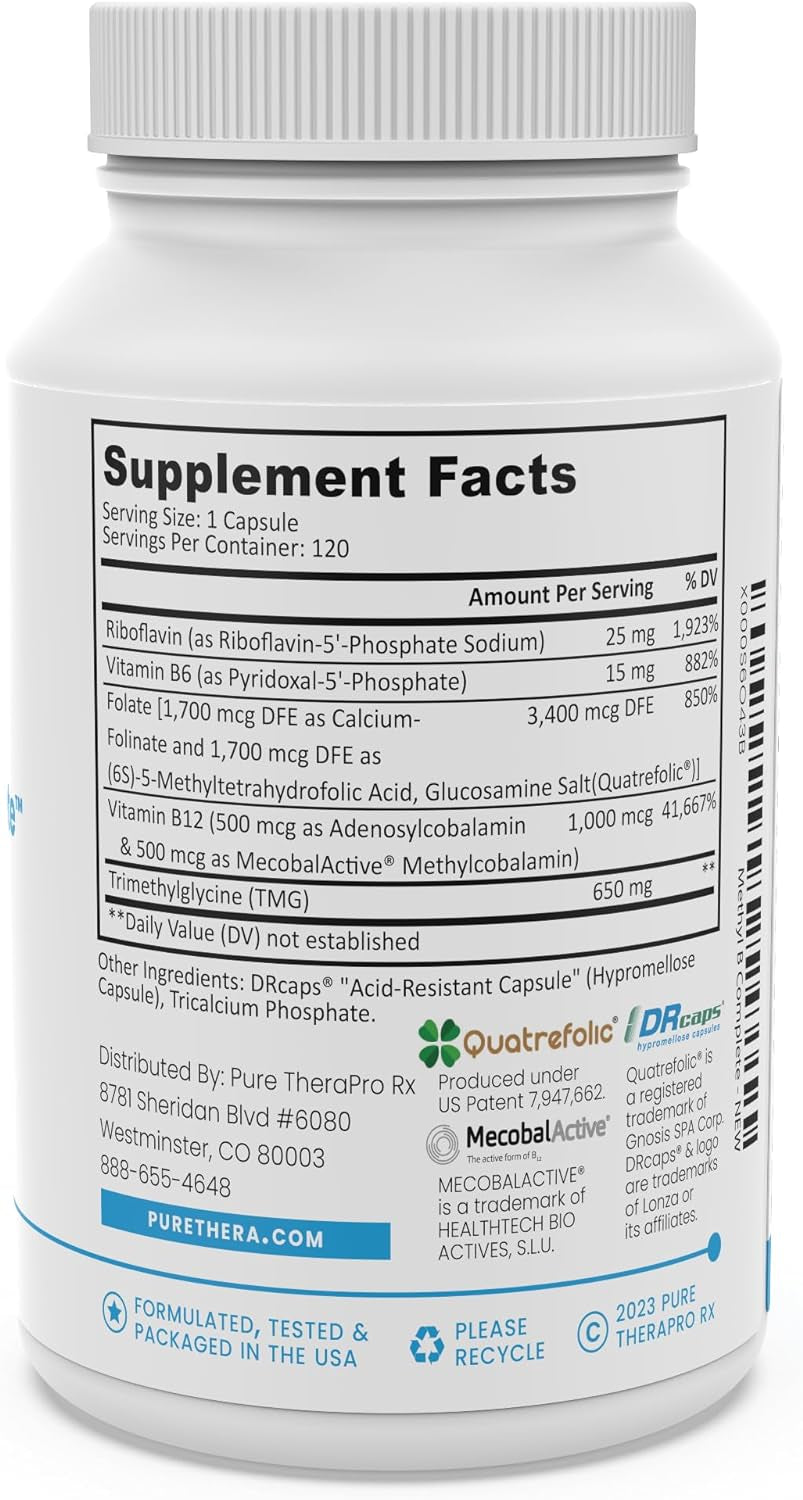 Methyl B Complete - Methylated B Complex Vitamins 5-MTHF Folate Supplement, B12 Methylcobalamin, B2, B6 & TMG Trimethylglycine, Methylfolate Folic Acid - Made in the USA