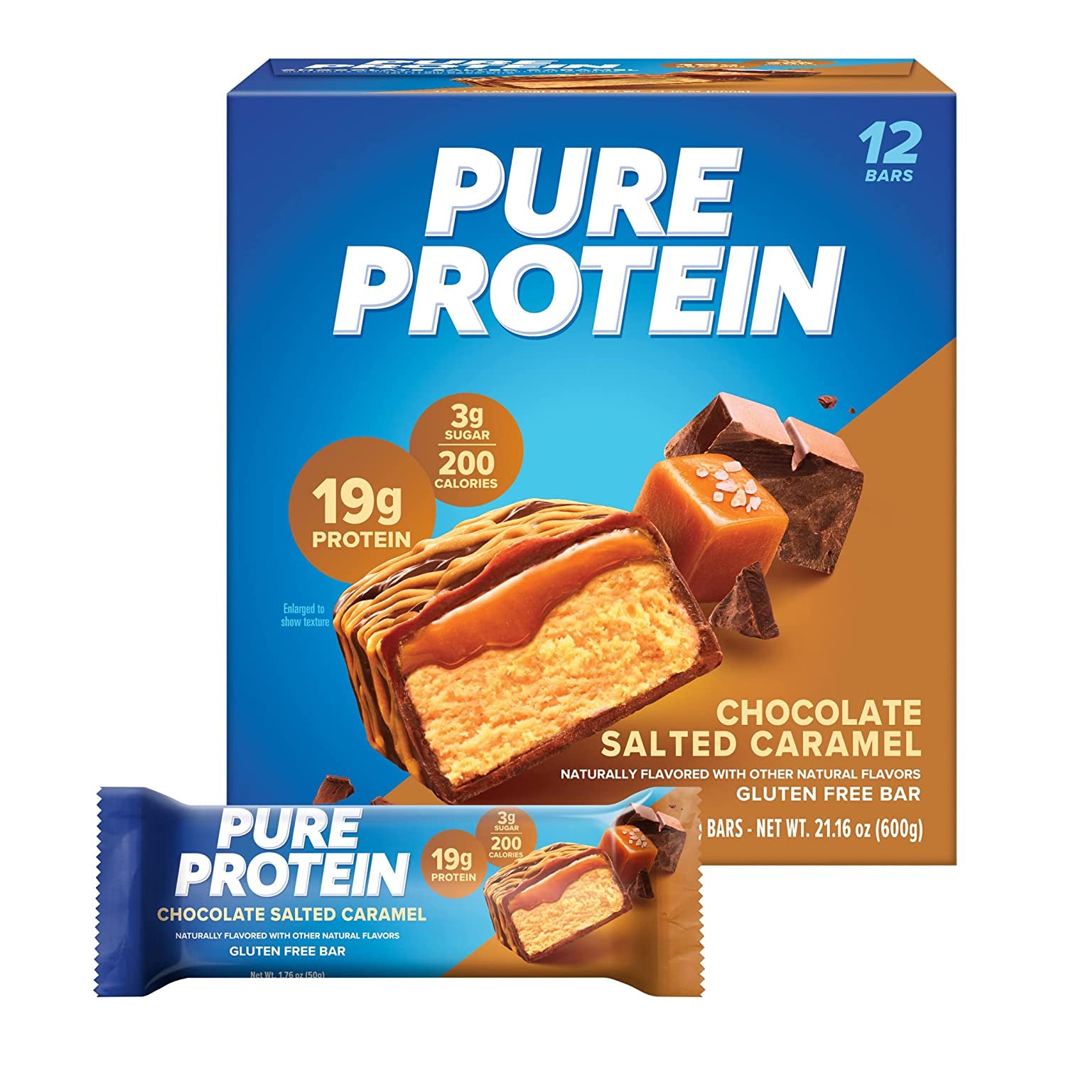 Pure Protein Bars, High Protein, Nutritious Snacks to Support Energy, Low Sugar, Gluten Free, Chocolate Peanut Caramel, 1.76Oz, 12 Count (Pack of 1) (Packaging May Vary)