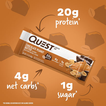 Quest Nutrition Chocolate Peanut Butter Bars, High Protein, Low Carb, Gluten Free, Keto Friendly