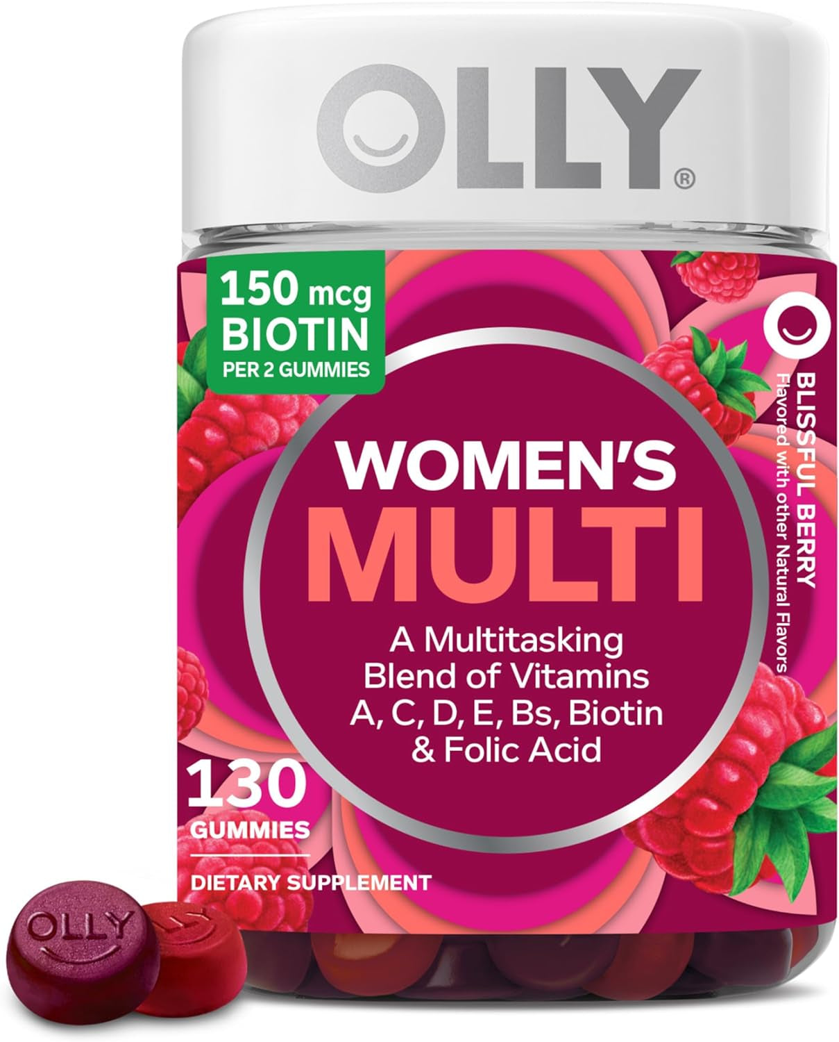 OLLY Women's Multivitamin Gummy, Overall Health and Immune Support, Vitamins A, D, C, E, Biotin, Folic Acid, Adult Chewable Vitamin, Berry