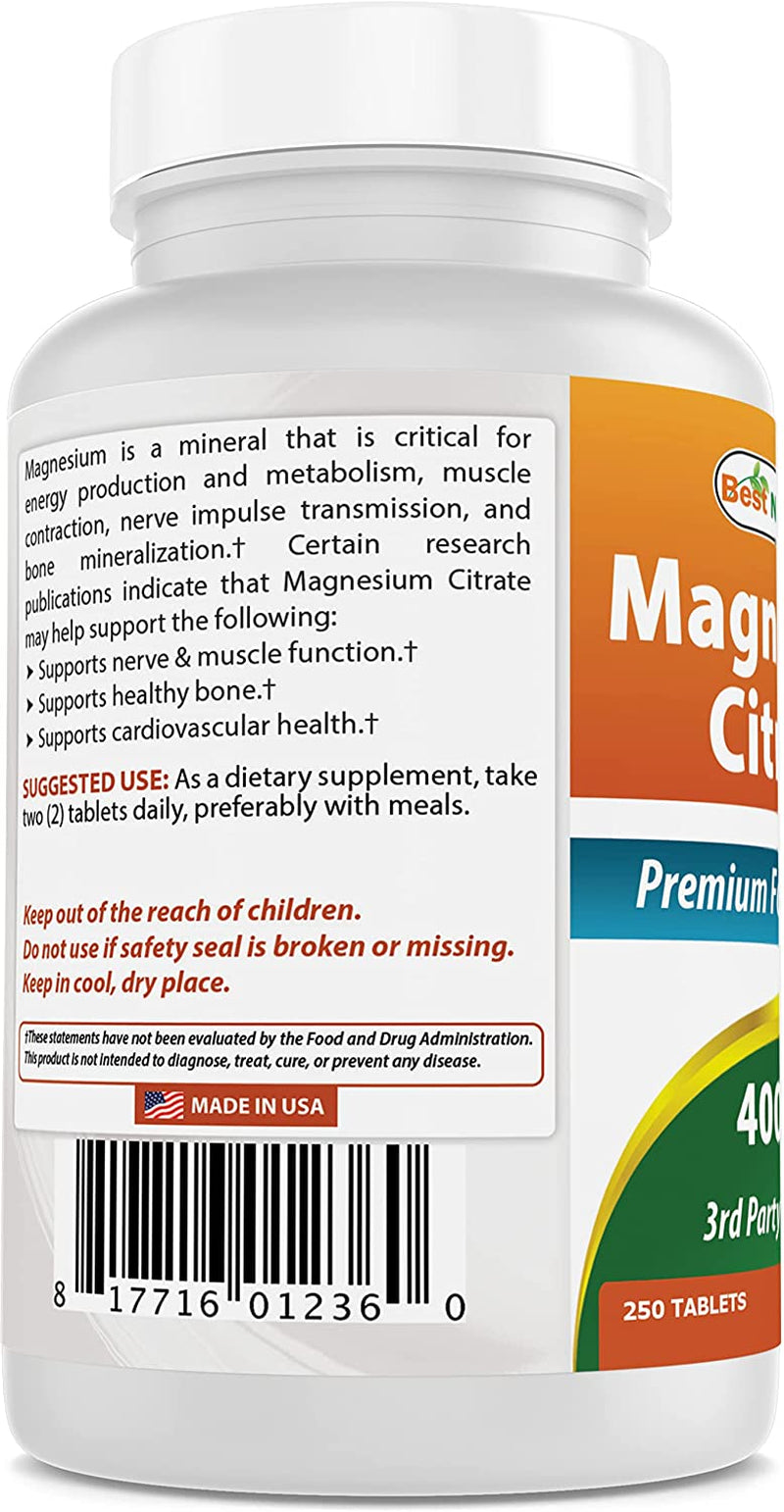 Best Naturals Magnesium Citrate (Citrato De Magnesio) 400Mg 250 Tablets (400 Mg of Elemental Magnesium per 2 Tablets)