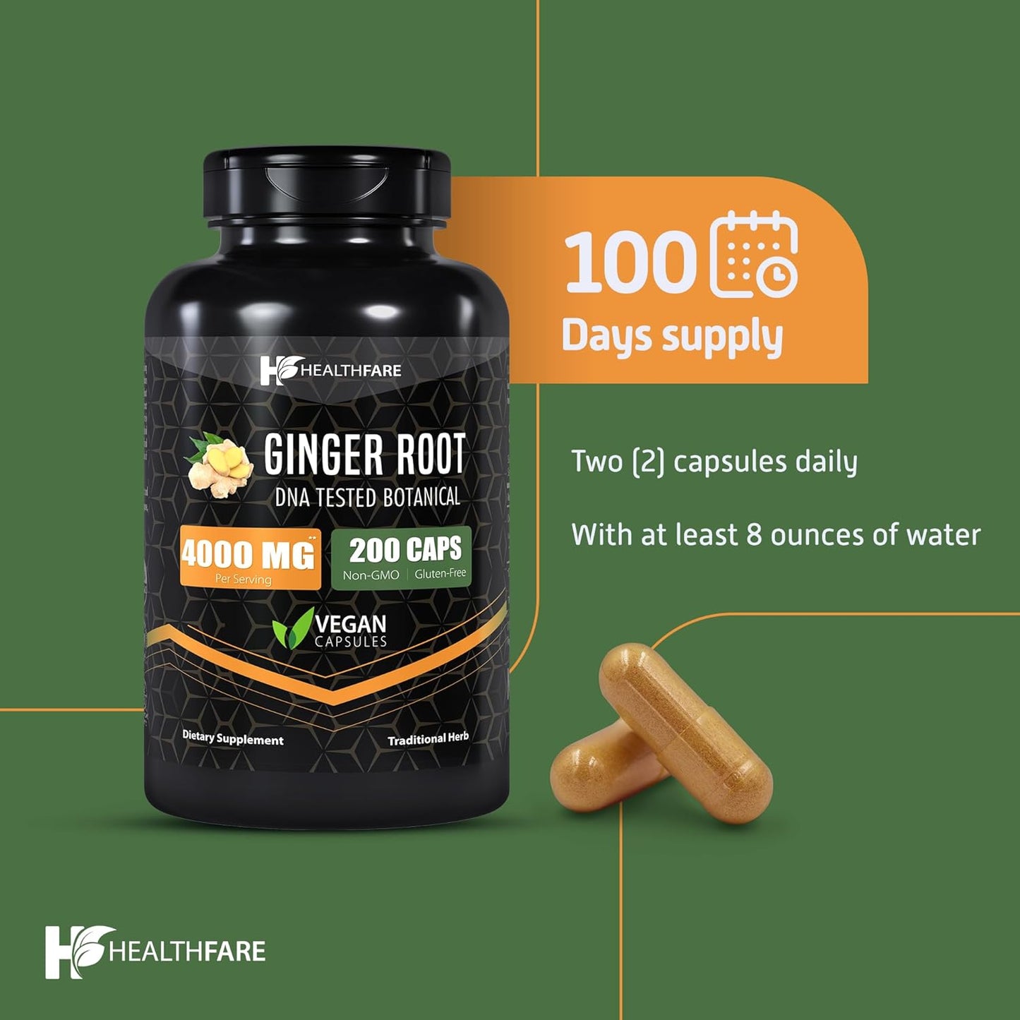 Ginger Root Capsules 4000Mg | 200 Count | Ultra Strength Supplement | Gluten-Free & Non-Gmo