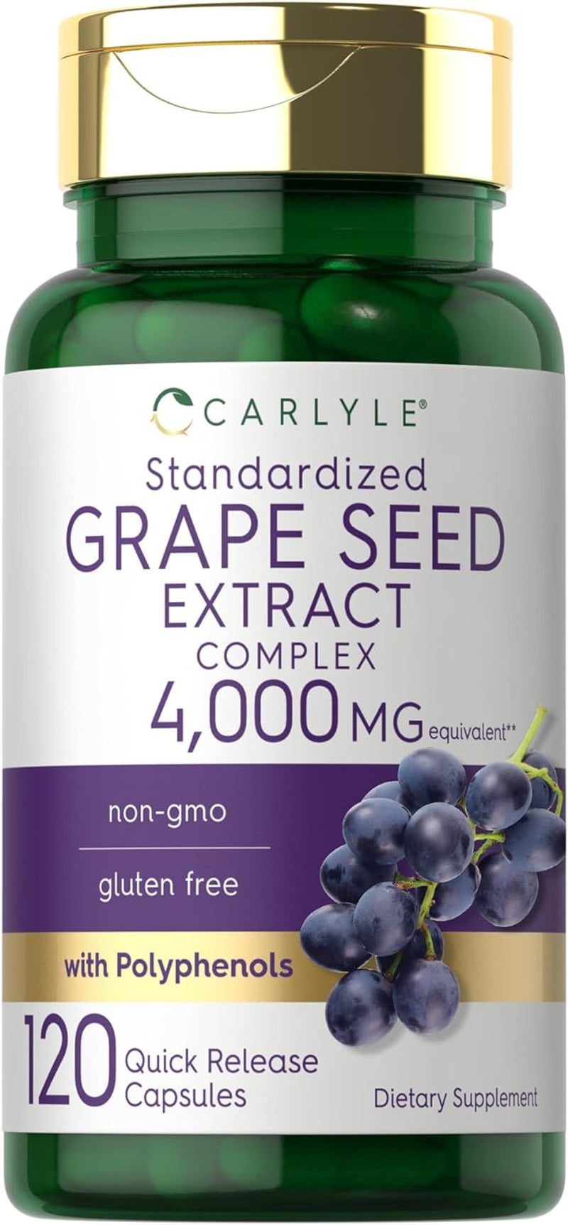 Carlyle Grape Seed Extract 4,000Mg | 120 Quick Release Capsules | Standardized Extract Complex with Polyphenols | Non-Gmo, Gluten Free Supplement