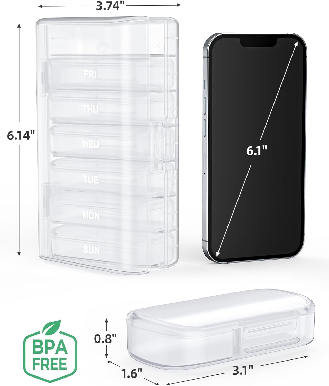 PULIV Pill Organizer with Large Capacity, Dual Protection Pill Box 7 Day, Arthritis Friendly Pill Case Easy to Open, Weekly Medicine Organizer for Vitamins, Medications, Fish Oils, Supplements (White)