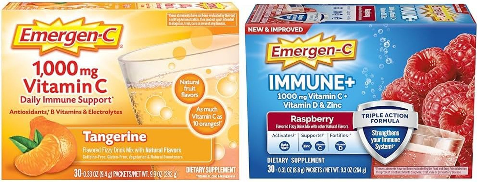 Emergen-C 1000Mg Vitamin C Powder, with Antioxidants, B Vitamins and Electrolytes, Vitamin C Supplements for Immune Support, Caffeine Free Fizzy Drink Mix, Tangerine Flavor