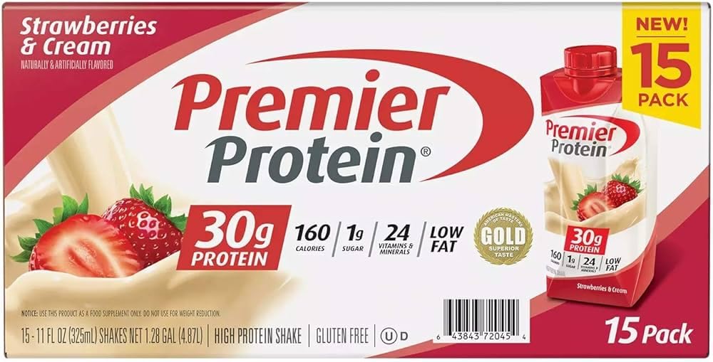 Premier Protein 30G Shakes Strawberries Cream 11 Fluid Ounces, Strawberry Shake, 44 Fl Oz