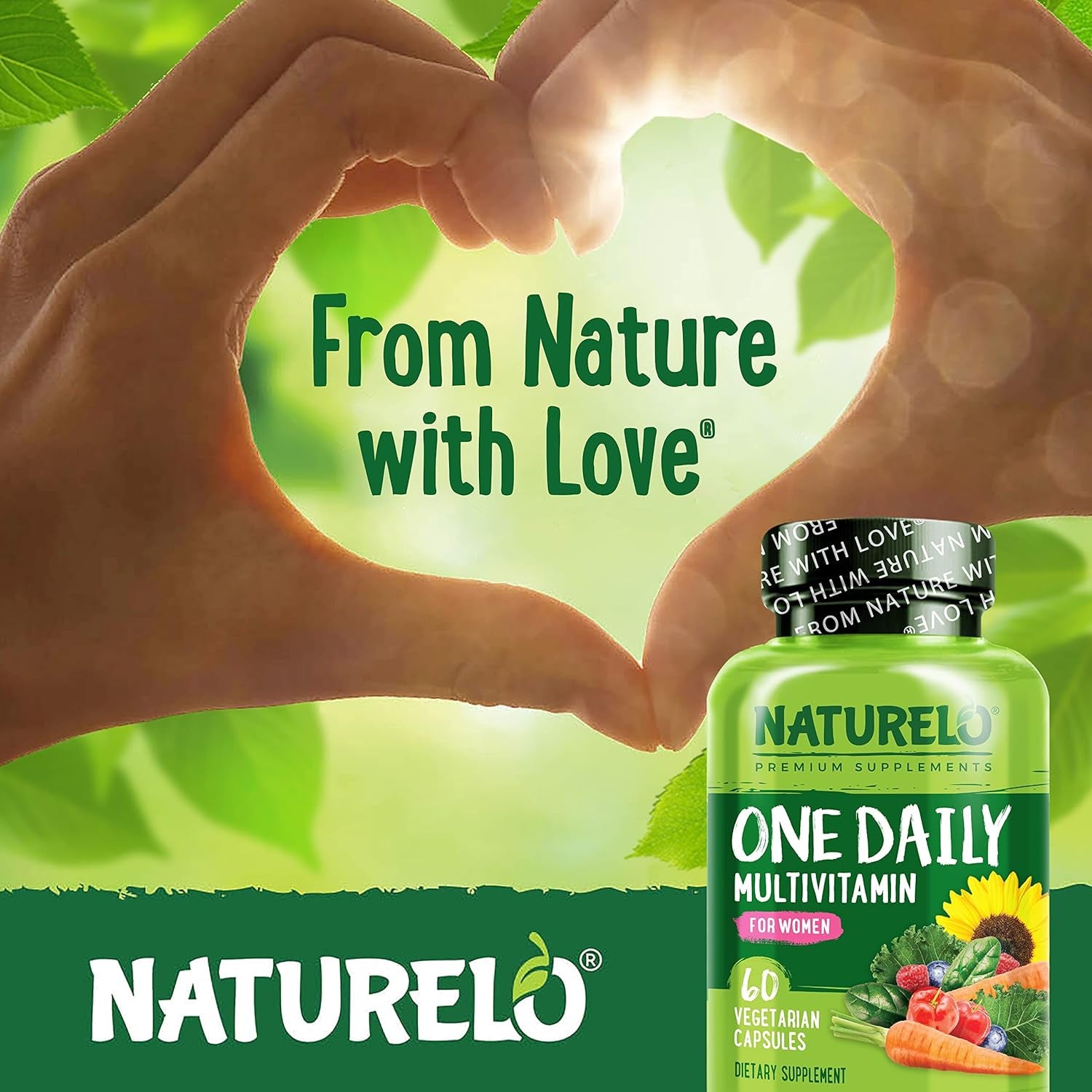 NATURELO One Daily Multivitamin for Women - Energy Support - Whole Food Supplement to Nourish Hair, Skin, Nails - Non-Gmo - No Soy - Gluten Free