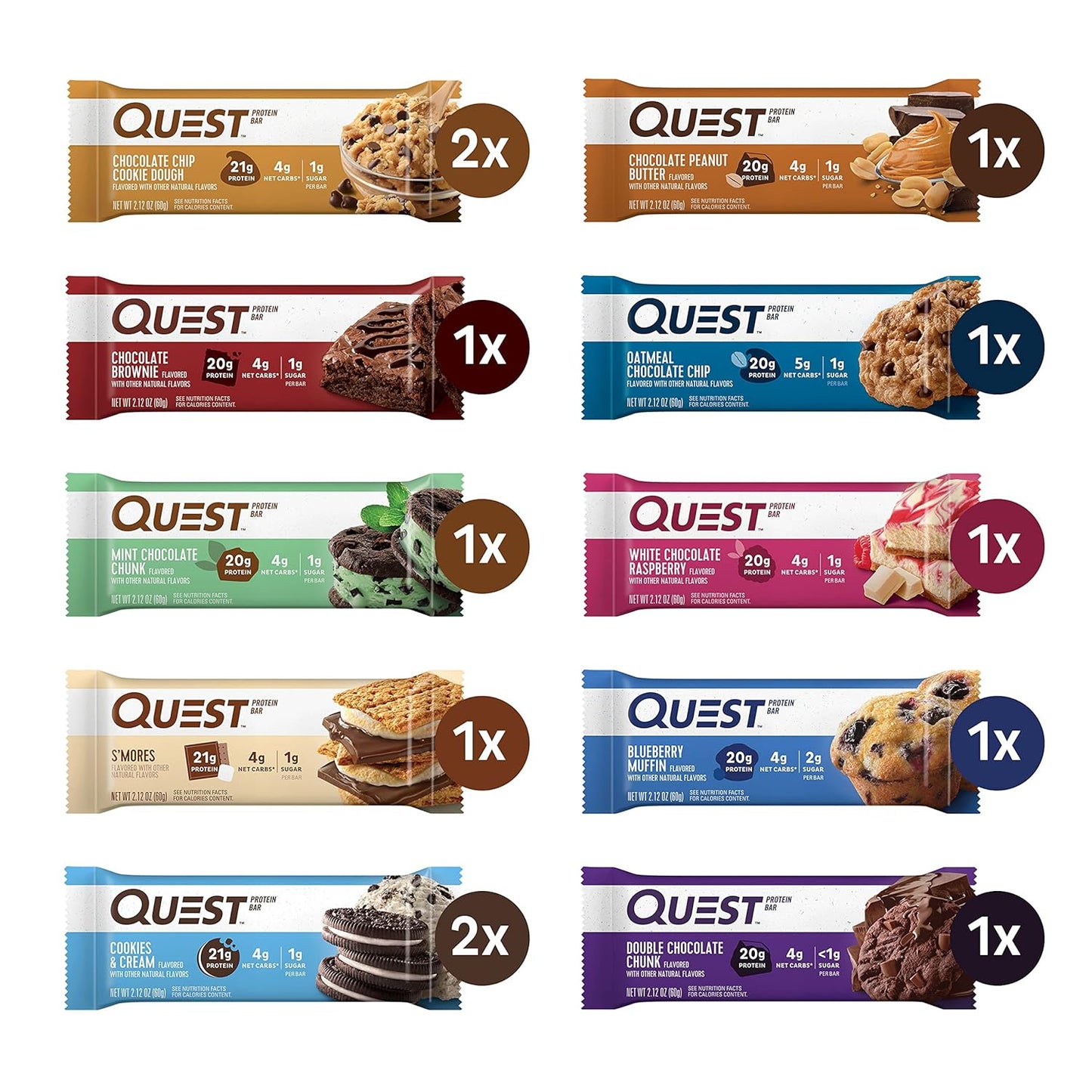 Quest Nutrition Chocolate Peanut Butter Bars, High Protein, Low Carb, Gluten Free, Keto Friendly