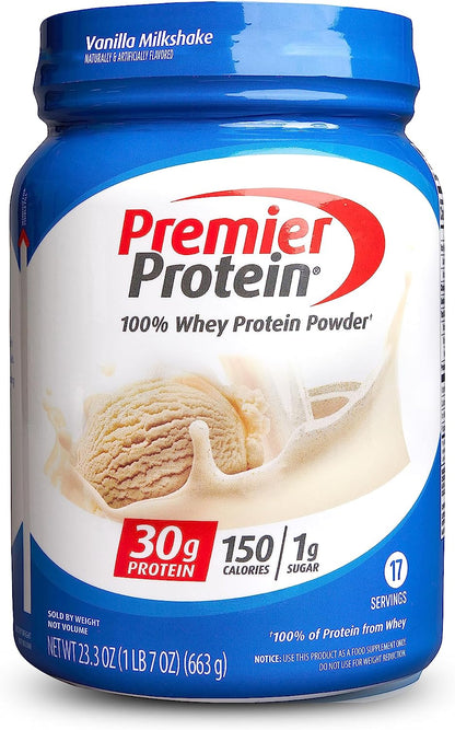 Premier Protein Powder, Vanilla Milkshake, 30G Protein, 1G Sugar, 100% Whey Protein, Keto Friendly, No Soy Ingredients, Gluten Free, 17 Servings, 23.3 Ounces