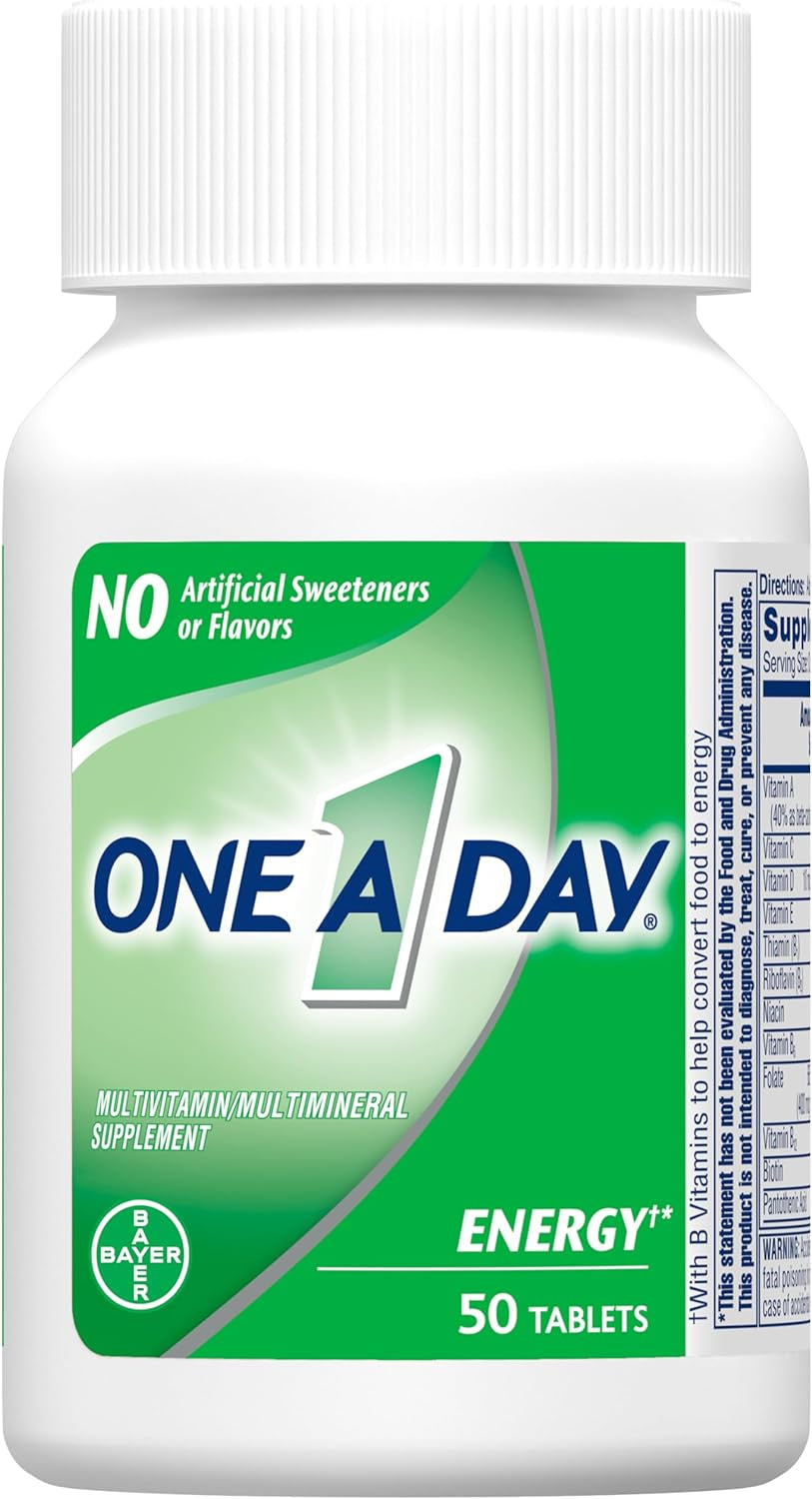 One a Day Energy Multivitamin with Vitamin A, C, D, E, Zinc for Immune Health*, Caffeine, Biotin, B6, B12 & More, 50 Tablets