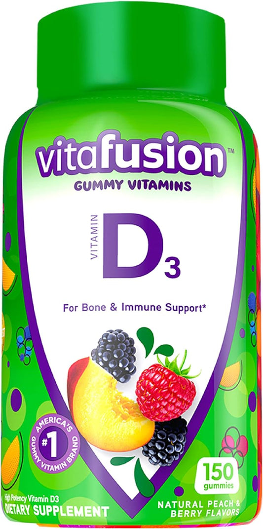 Vitafusion Vitamin D3 Gummy Vitamins for Bone and Immune System Support, Peach, Blackberry and Strawberry Flavored, 50 Mcg Vitamin D, 75 