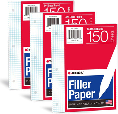 Kaisa Loose Leaf Paper Filler Paper 8X10.5 Inches, College Ruled, 3-Hole Punched for 3-Ring Binder, 150 Sheets/Pack (3 Pack) F15001C