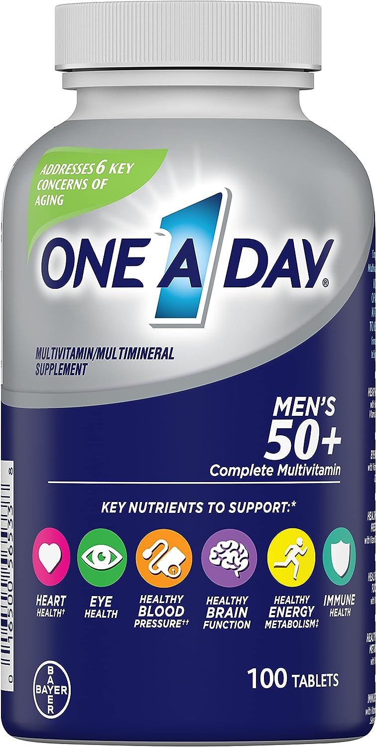 One a Day Men’s 50+ Multivitamins, Supplement with A, C, D, E and Zinc for Immune Health*, Calcium & More, 100 Tablets