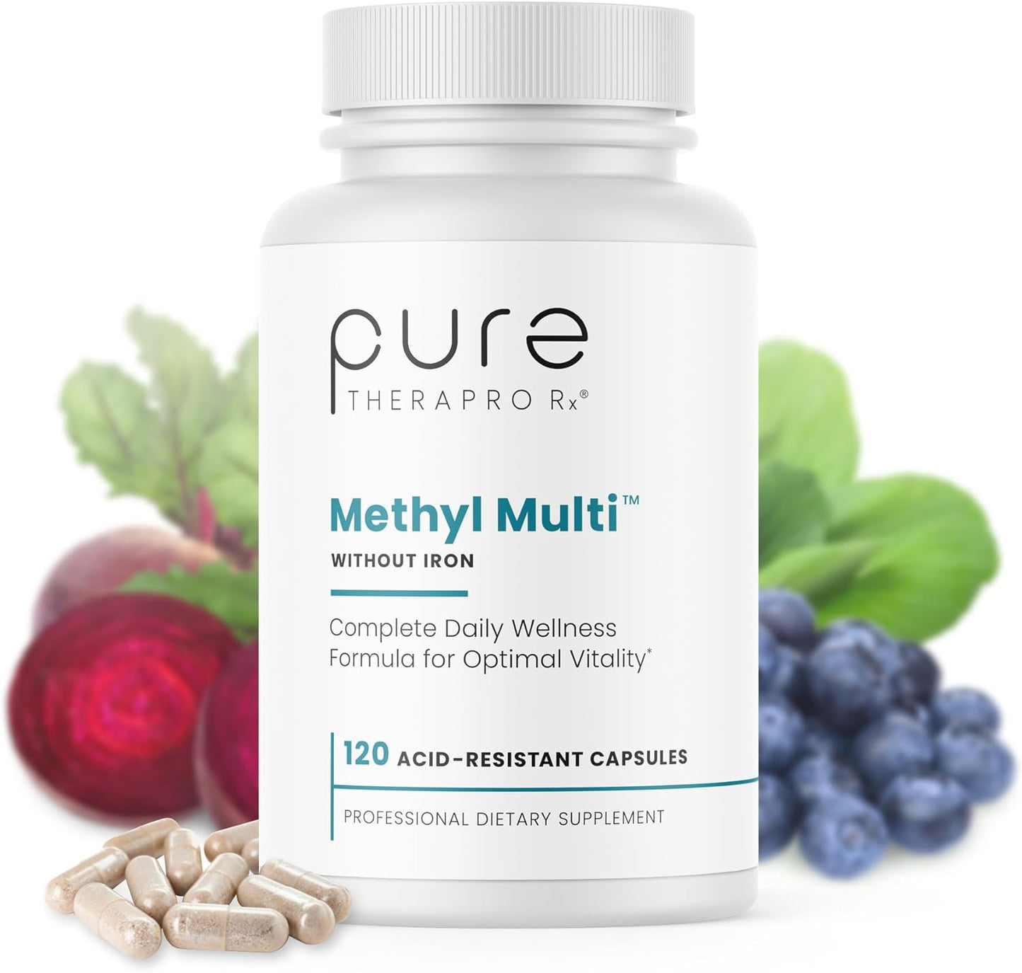 Methyl Multi without Iron - 240 Vegan Capsules - Vitamins & Minerals + Methyl B12 & Methylfolate as Quatrefolic (5-MTHF), Ultra Pure Multivitamin & Multimineral Supplement Supports Energy & Vitality