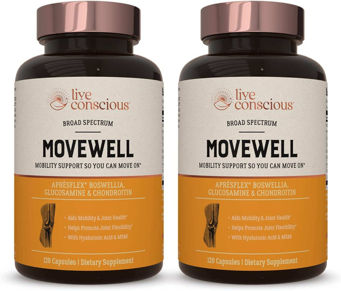 Live Conscious Glucosamine Chondroitin with MSM, Hyaluronic Acid, and More - Movewell Joint Health Supplement