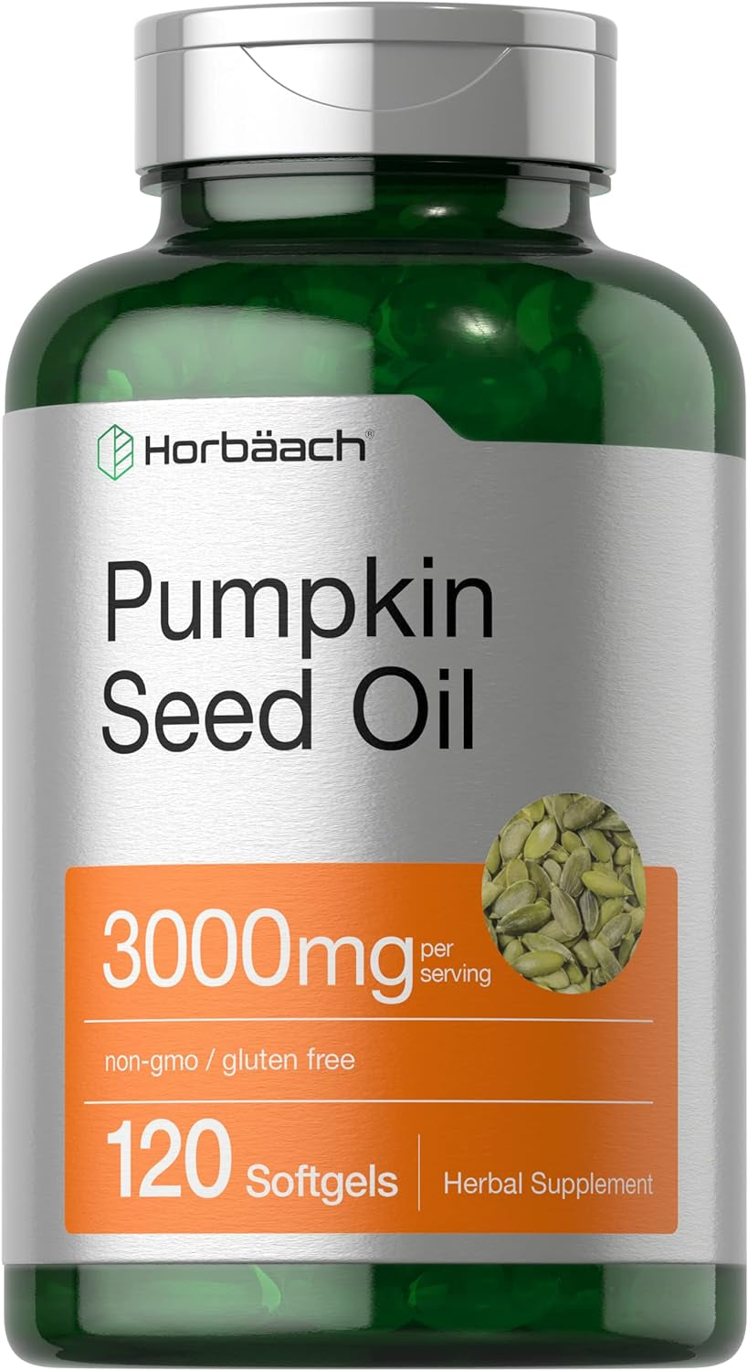 Horbäach Pumpkin Seed Oil | 3000Mg | 120 Softgel Capsules | Cold Pressed Dietary Supplement | Non-Gmo and Gluten Free Formula