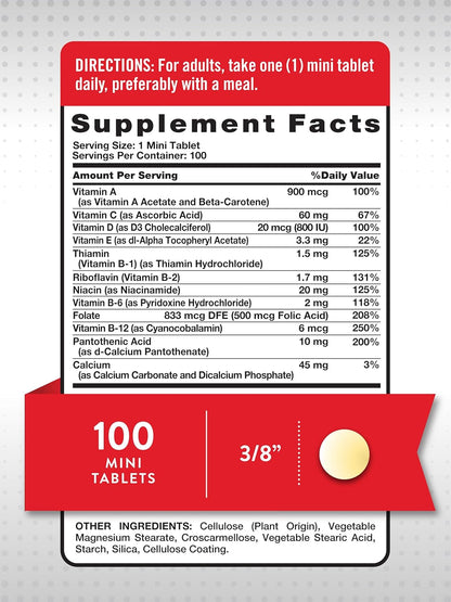 One Daily Multivitamin | 100 Mini Tablets | Non-Gmo & Gluten Free Supplement | for Men and Women | by Nature's Truth