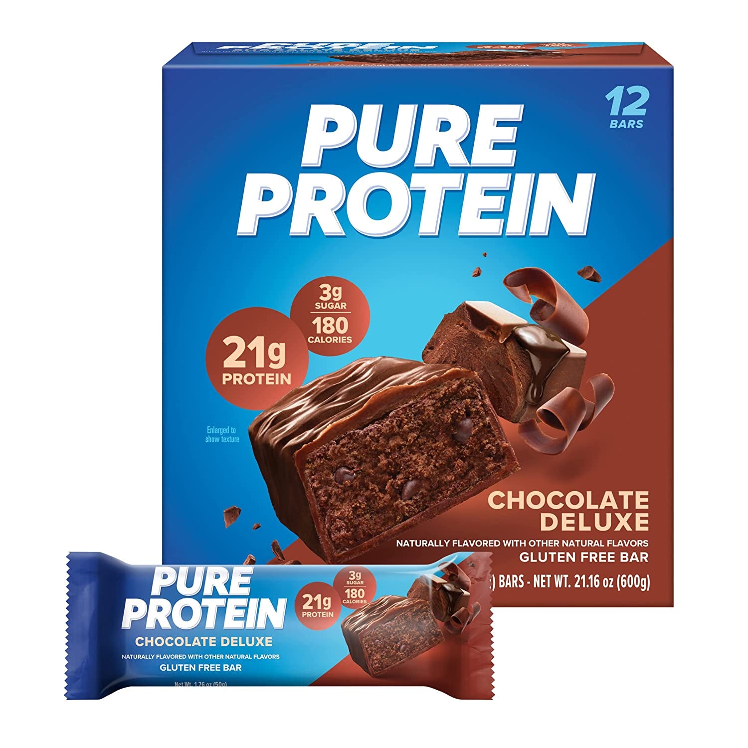 Pure Protein Bars, High Protein, Nutritious Snacks to Support Energy, Low Sugar, Gluten Free, Chocolate Peanut Caramel, 1.76Oz, 12 Count (Pack of 1) (Packaging May Vary)