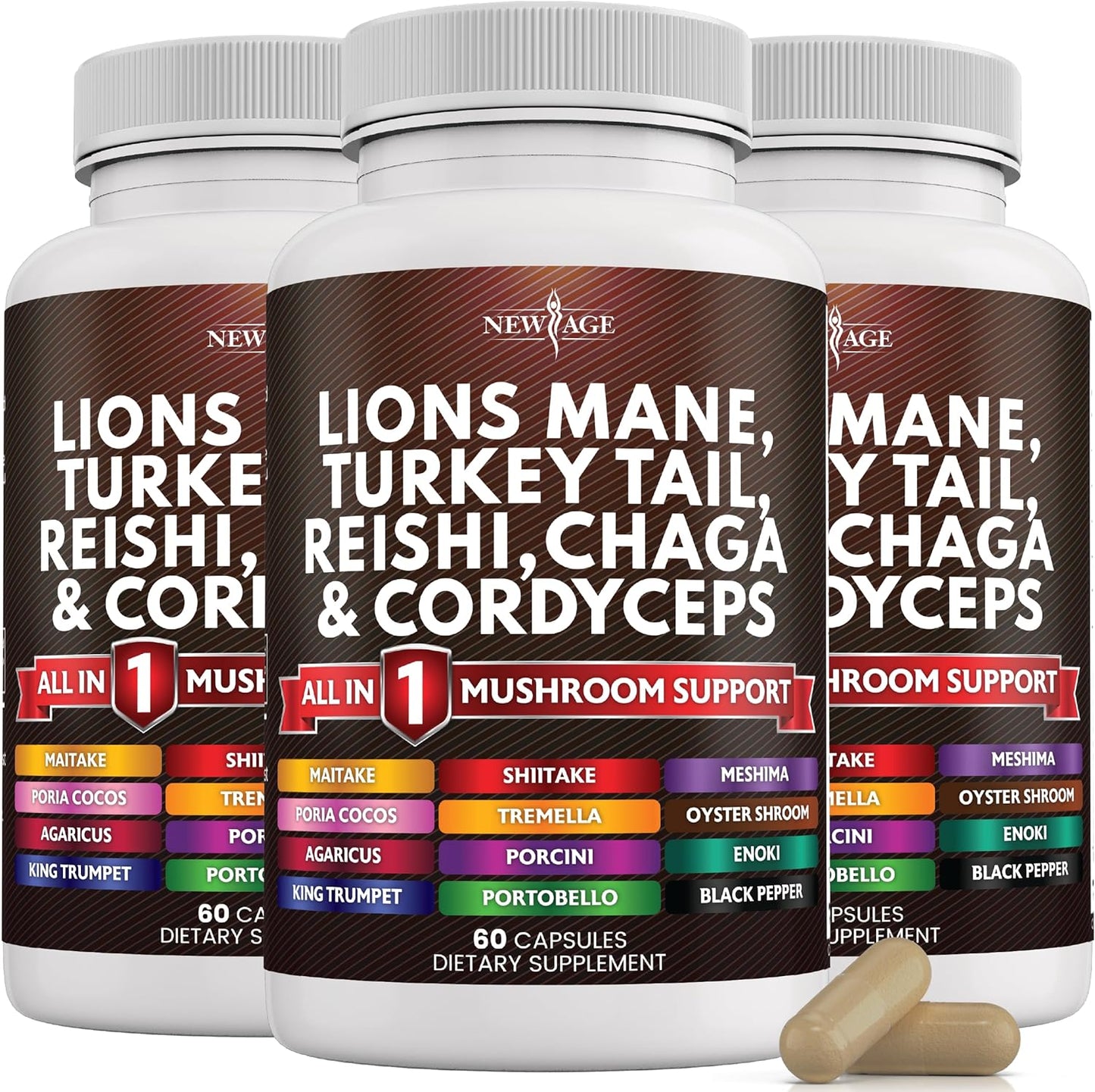 NEW AGE Lions Mane 3000Mg 20In1 Mushroom Supplement with Turkey Tail 2000Mg Reishi 1000Mg Cordyceps Chaga 1000Mg with Marshmallow Root