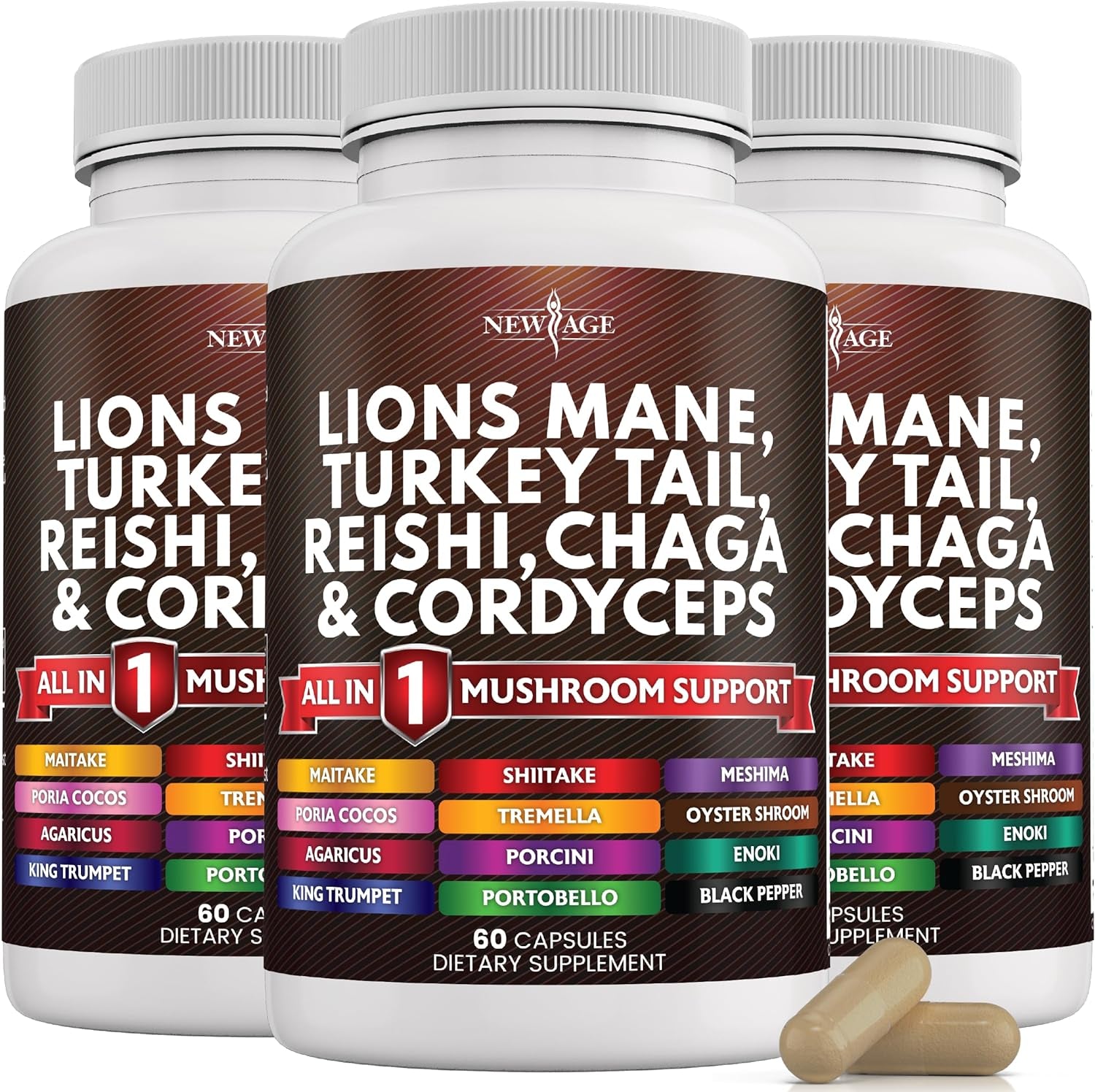 NEW AGE Lions Mane 3000Mg 20In1 Mushroom Supplement with Turkey Tail 2000Mg Reishi 1000Mg Cordyceps Chaga 1000Mg with Marshmallow Root