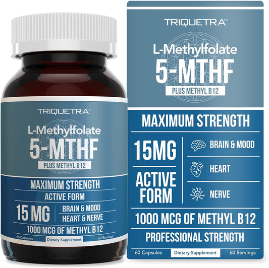 L Methyl Folate 15Mg plus Methyl B12 Cofactor - Professional Strength, Active 5-MTHF Form - Supports Mood, Methylation, Cognition – Bioactive Forms of Vitamin B9 & B12