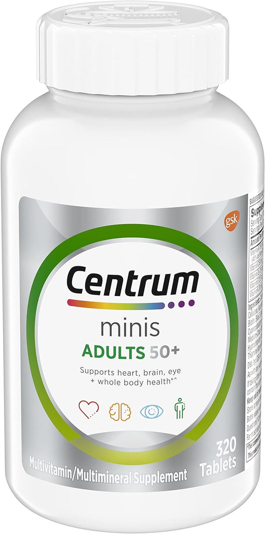 Centrum Mini's Silver Multivitamin Tablet for Adults 50 Plus, Multimineral Supplement, Vitamin D3, B-Vitamins, Gluten Free, Non-Gmo Ingredients, Supports Memory and Cognition in Older Adults - 320 Ct