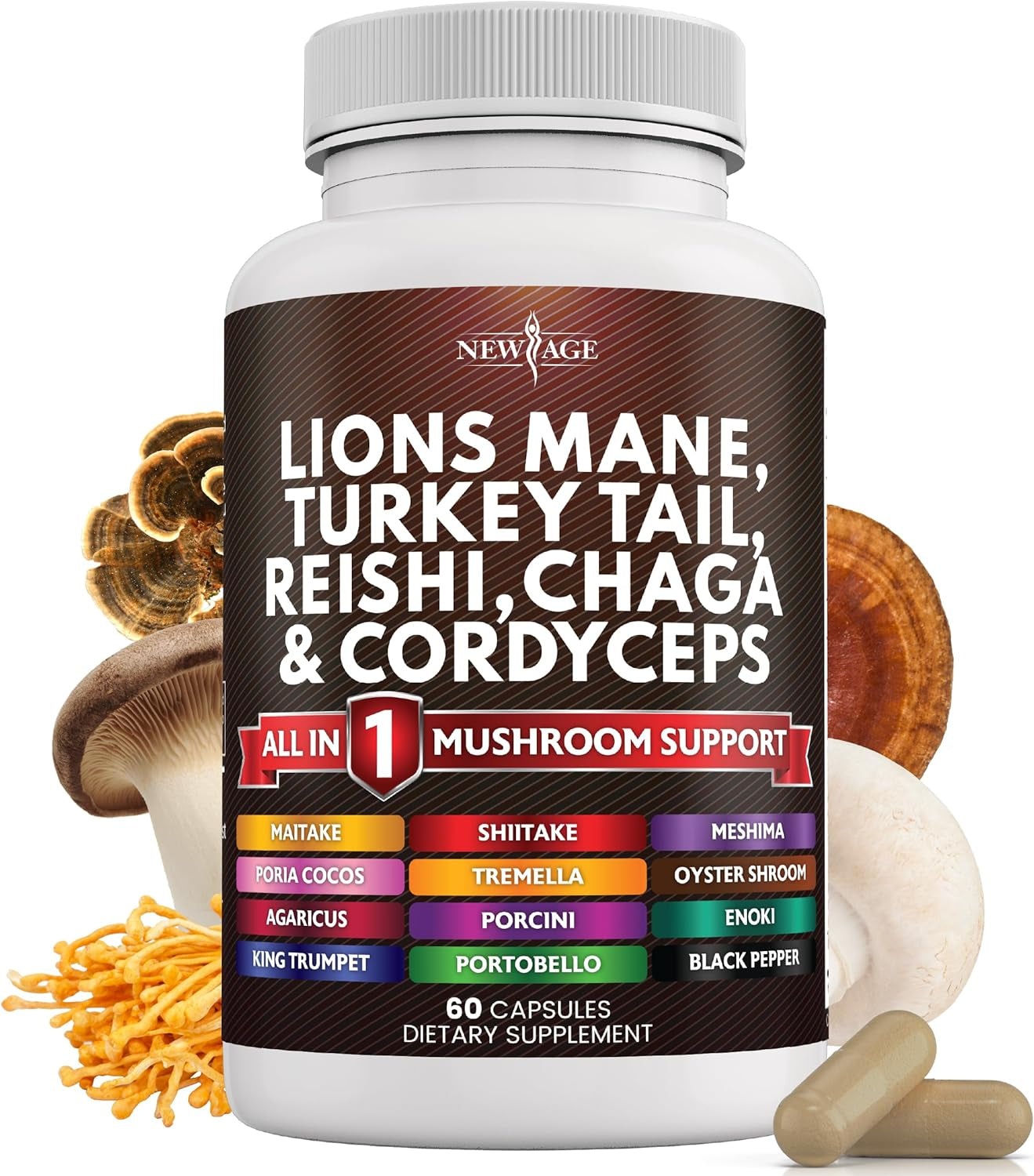 NEW AGE Lions Mane 3000Mg 20In1 Mushroom Supplement with Turkey Tail 2000Mg Reishi 1000Mg Cordyceps Chaga 1000Mg with Marshmallow Root