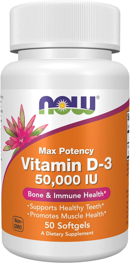 NOW Supplements, Vitamin D-3 5,000 IU, High Potency, Structural Support*, 120 Softgels