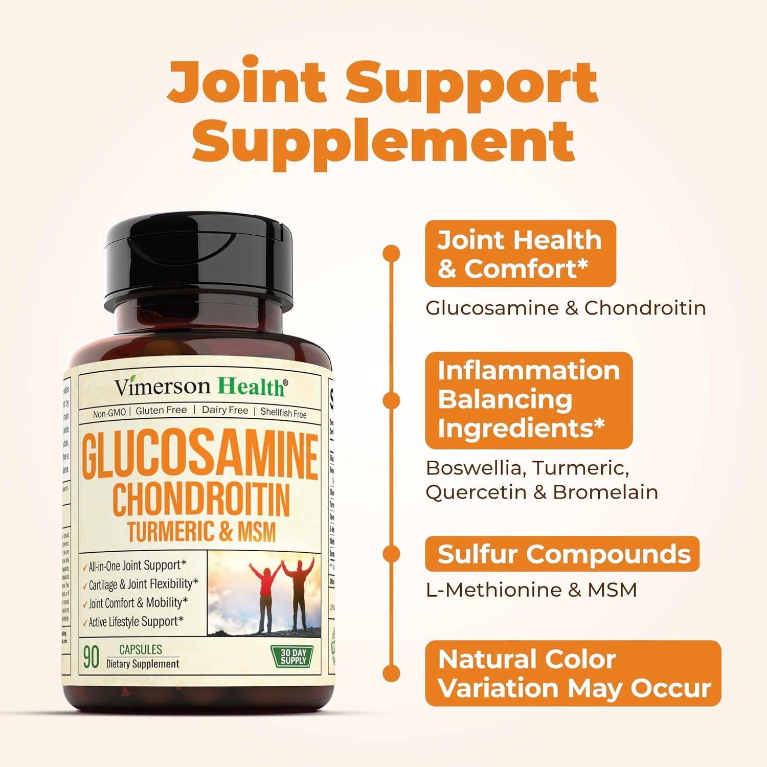 Glucosamine Chondroitin MSM Turmeric Boswellia - Joint Support Supplement. Antioxidant Properties. Helps with Inflammatory Response. Occasional Discomfort Relief for Back, Knees & Hands. 90 Capsules