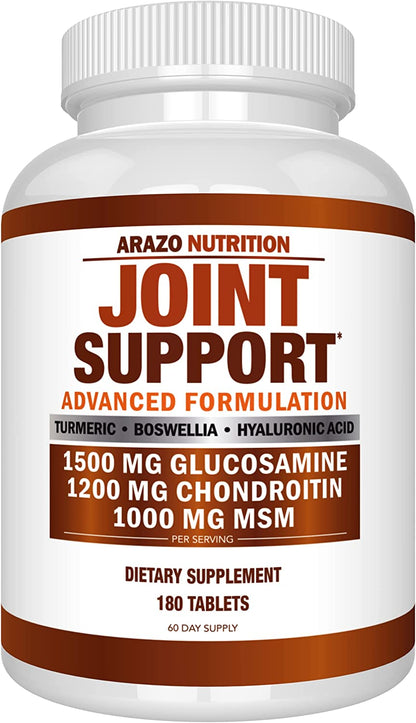 Glucosamine Chondroitin Turmeric Msm Boswellia - Joint Support Supplement for Relief 180 Tablets for Bones, Back, Knees, Hands - Arazo Nutrition