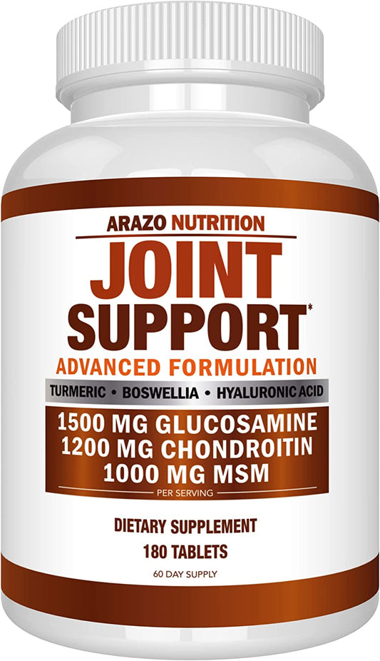 Glucosamine Chondroitin Turmeric Msm Boswellia - Joint Support Supplement for Relief 180 Tablets for Bones, Back, Knees, Hands - Arazo Nutrition