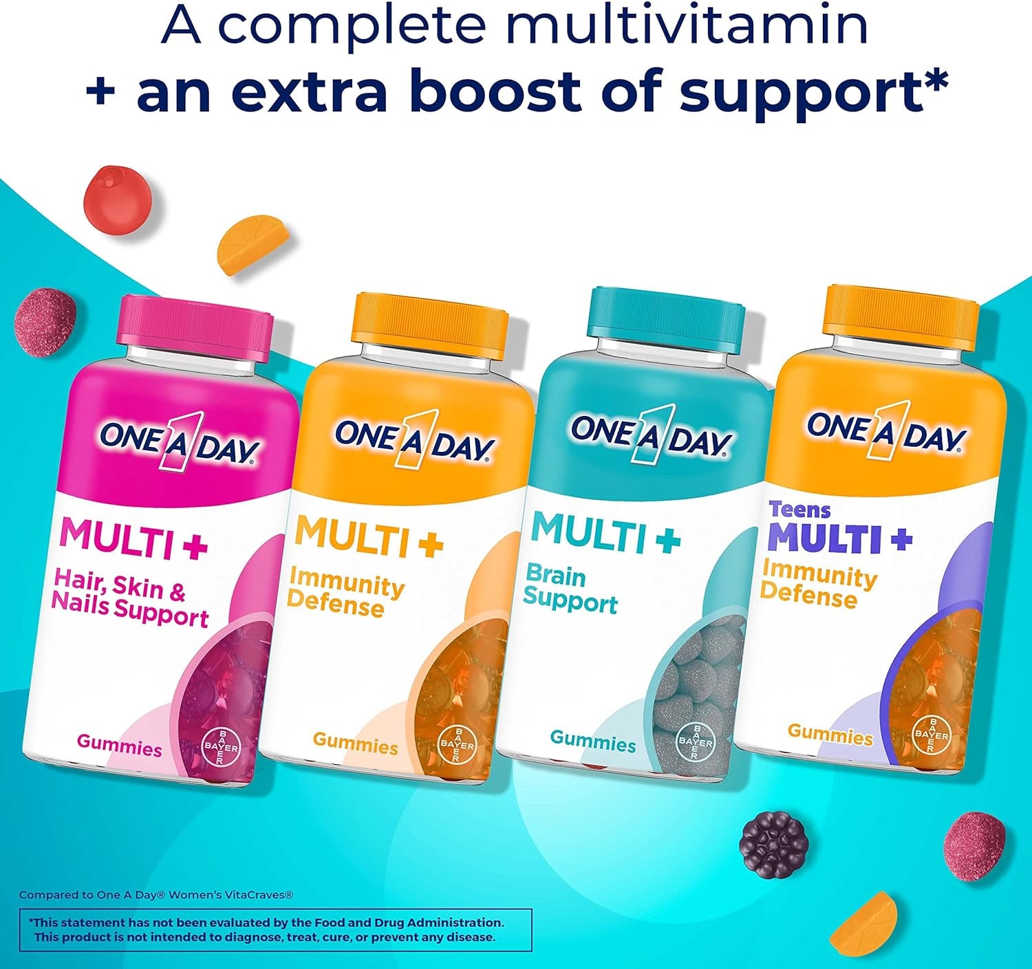 ONE a DAY Multi+ Brain Support Gummies, Multivitamin Gummies for Men & Women with Boost of Brain Support with Super 8 B Vitamin Complex, 100 Count