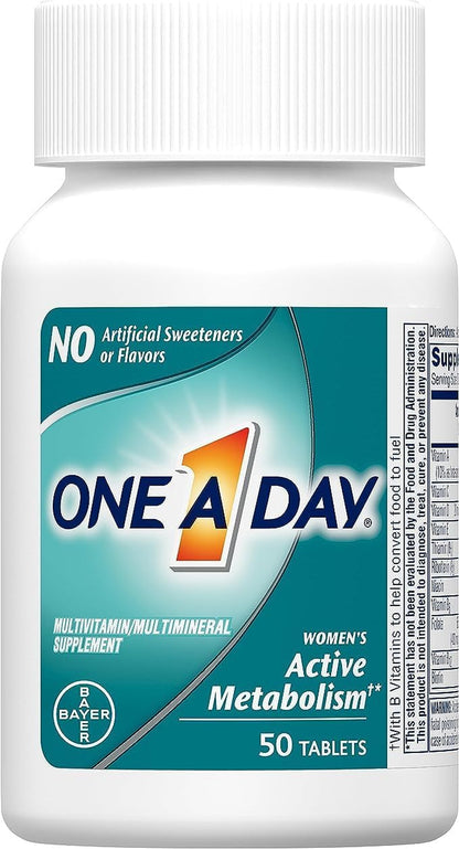 ONE a DAY Women’s Active Metabolism Multivitamin, Supplement with Vitamin A, C, D, E and Zinc for Immune Health Support*, Iron, Calcium, Folic Acid & More, 50 Count (Pack of 2)