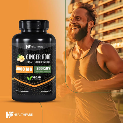 Ginger Root Capsules 4000Mg | 200 Count | Ultra Strength Supplement | Gluten-Free & Non-Gmo