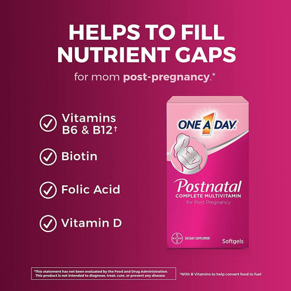 ONE a DAY Postnatal Complete Multivitamin for Post-Pregnancy with Folic Acid and Omega-3 DHA, 60 Count (Packaging May Vary)