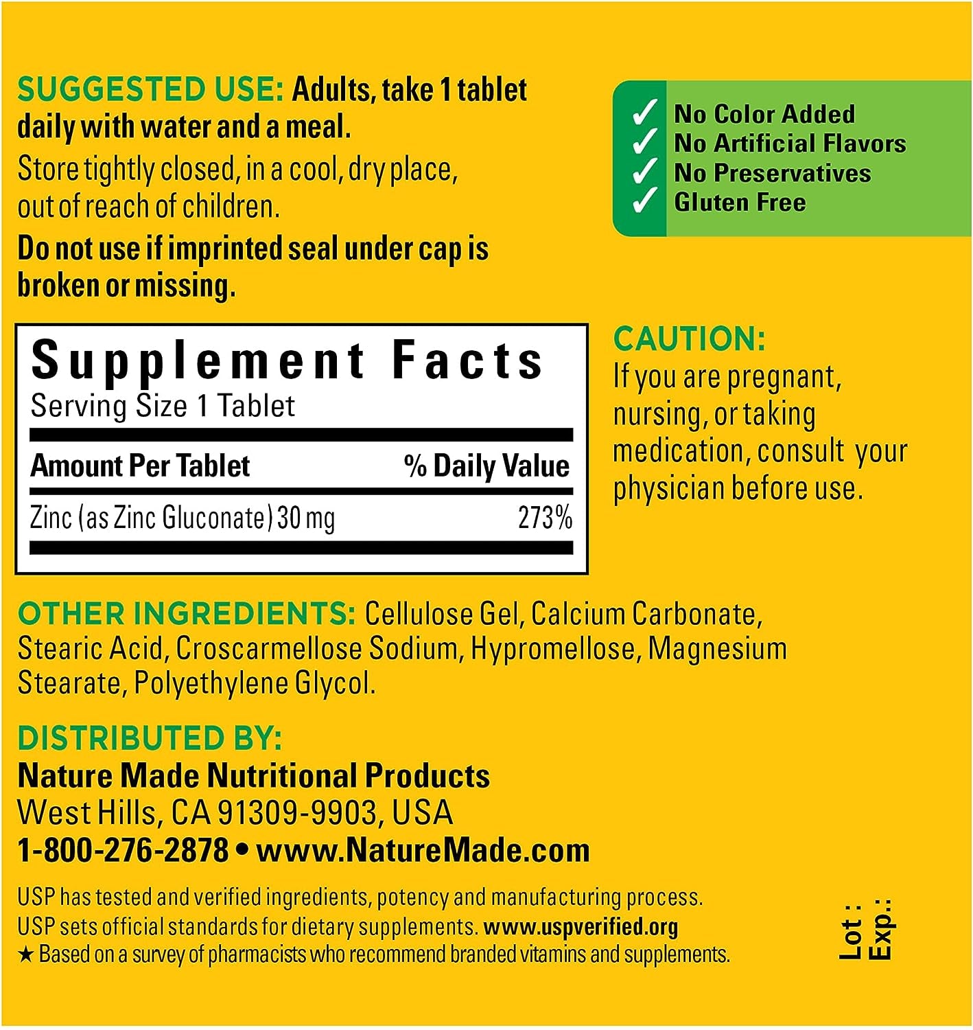 Nature Made Zinc 30 Mg, Dietary Supplement for Immune Health and Antioxidant Support, 100 Tablets, 100 Day Supply