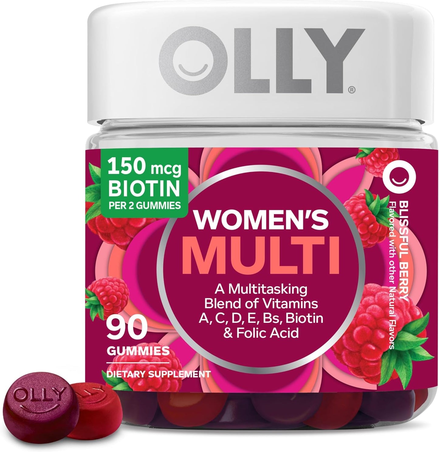 OLLY Women's Multivitamin Gummy, Overall Health and Immune Support, Vitamins A, D, C, E, Biotin, Folic Acid, Adult Chewable Vitamin, Berry