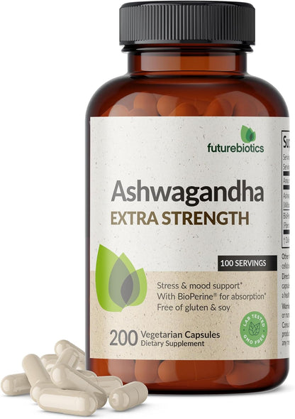 Futurebiotics Ashwagandha Extra Strength Stress & Mood Support with Bioperine - Non GMO Formula, 100 Vegetarian Capsules