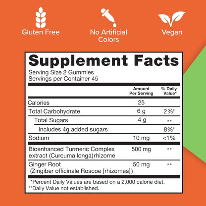 Qunol Turmeric and Ginger Gummies - Joint Support Supplement with Ultra High Absorption, 90 Count Vegan and Gluten Free Gummies