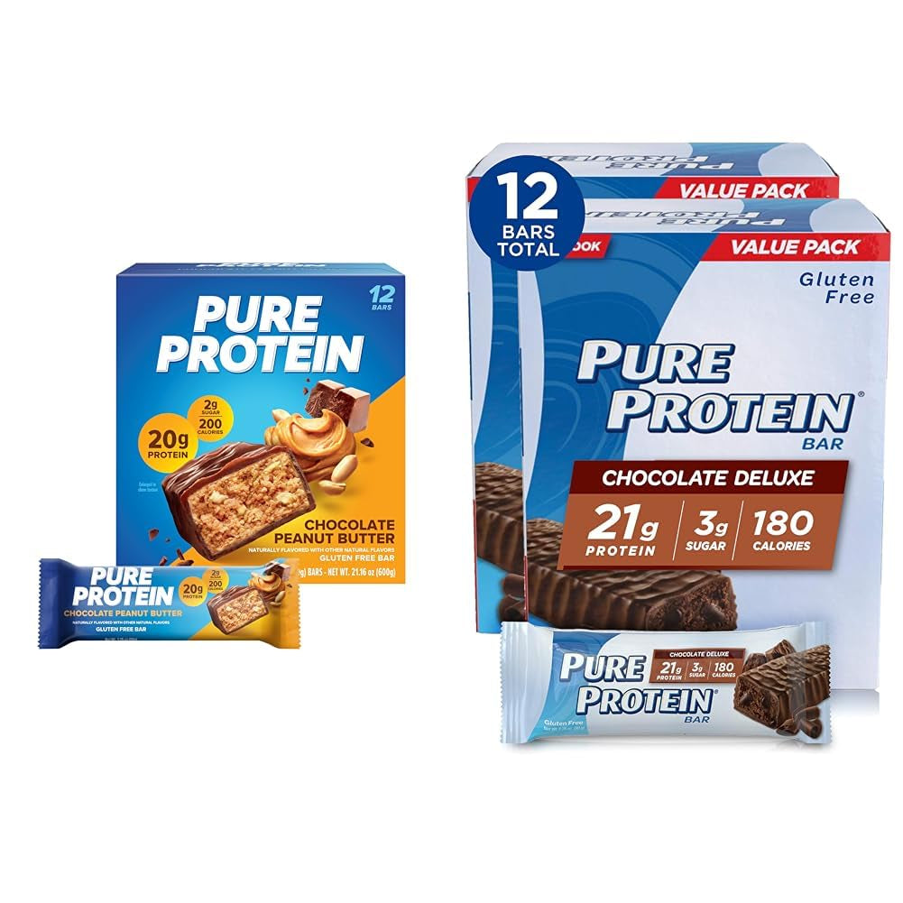 Pure Protein Bars, High Protein, Nutritious Snacks to Support Energy, Low Sugar, Gluten Free, Chocolate Peanut Caramel, 1.76Oz, 12 Count (Pack of 1) (Packaging May Vary)