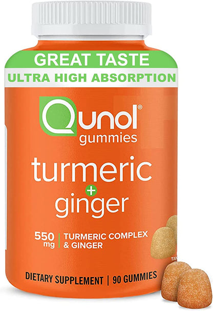 Qunol Turmeric and Ginger Gummies - Joint Support Supplement with Ultra High Absorption, 90 Count Vegan and Gluten Free Gummies