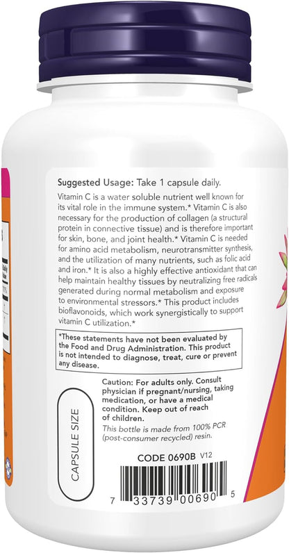 NOW Supplements, Vitamin C-1,000 with 100 Mg of Bioflavonoids, Antioxidant Protection*, 100 Veg Capsules