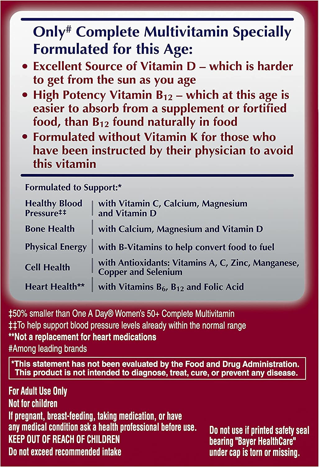 One a Day Proactive 65+, Mens & Womens Multivitamin, Supplement with Vitamin A, Vitamin C, Vitamin D, and Zinc for Immune Health Support*, Calcium, Folic Acid & More, Tablet