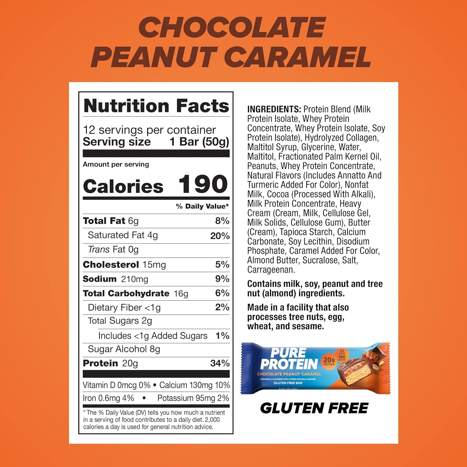 Pure Protein Bars, High Protein, Nutritious Snacks to Support Energy, Low Sugar, Gluten Free, Chocolate Peanut Caramel, 1.76Oz, 12 Count (Pack of 1) (Packaging May Vary)