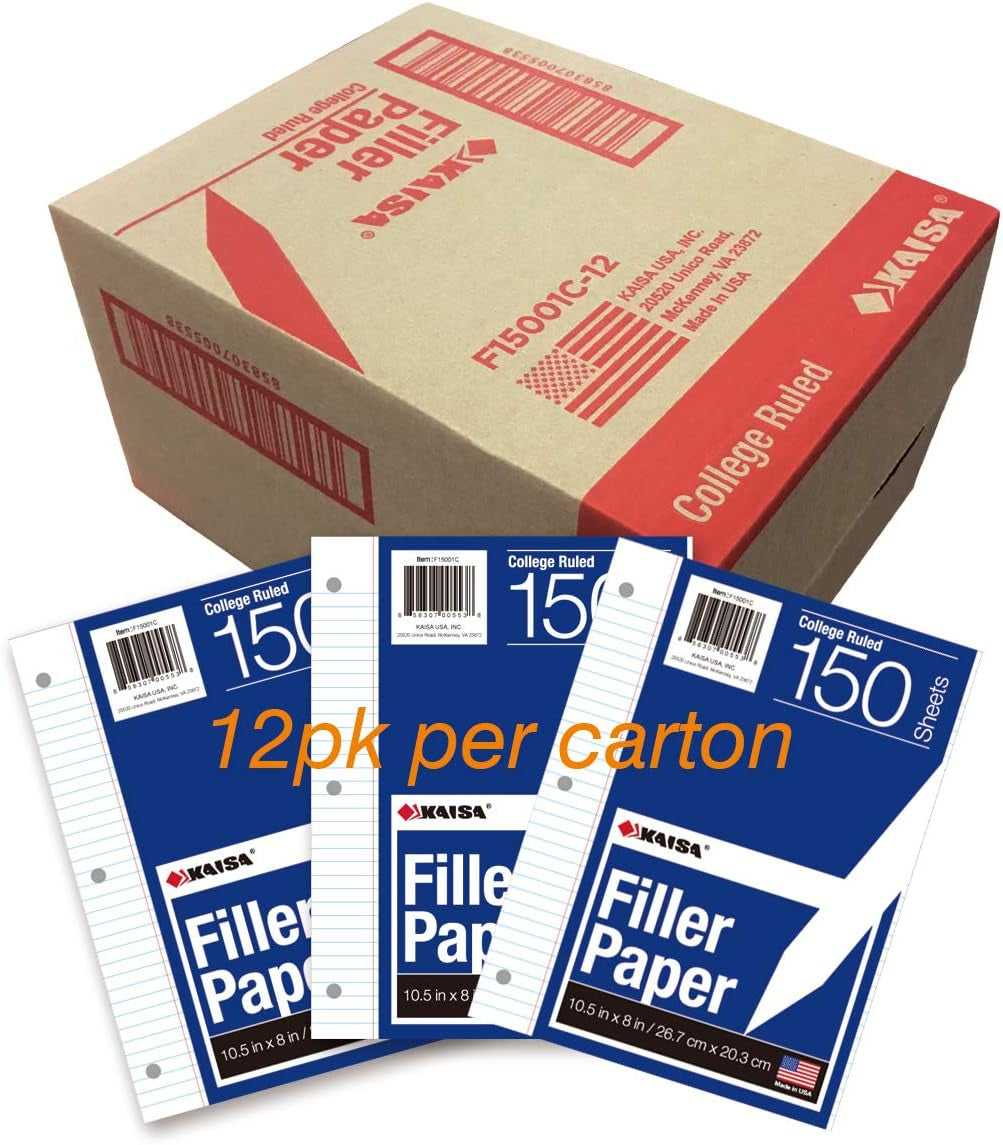 Kaisa Loose Leaf Paper Filler Paper 8X10.5 Inches, College Ruled, 3-Hole Punched for 3-Ring Binder, 150 Sheets/Pack (3 Pack) F15001C