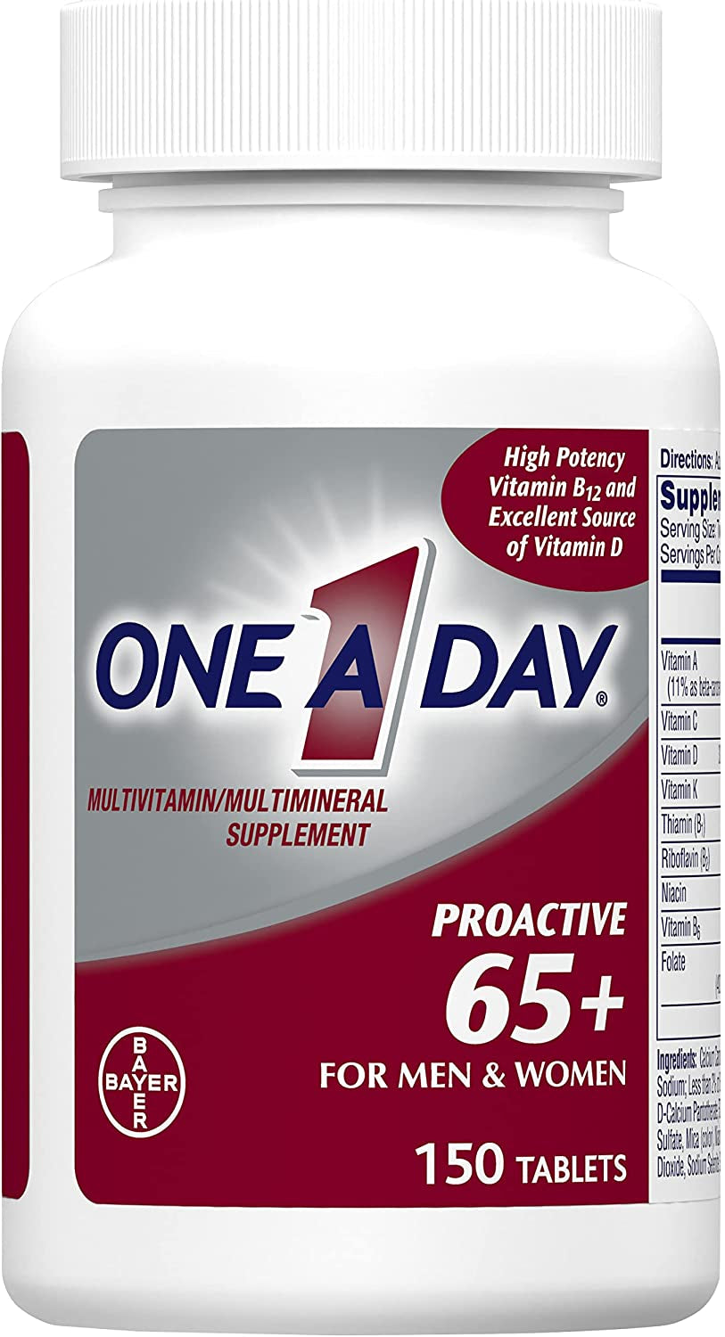 One a Day Proactive 65+, Mens & Womens Multivitamin, Supplement with Vitamin A, Vitamin C, Vitamin D, and Zinc for Immune Health Support*, Calcium, Folic Acid & More, Tablet