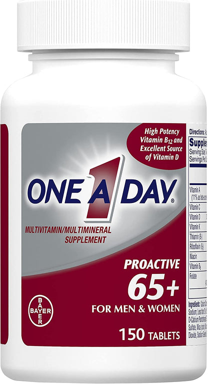 One a Day Proactive 65+, Mens & Womens Multivitamin, Supplement with Vitamin A, Vitamin C, Vitamin D, and Zinc for Immune Health Support*, Calcium, Folic Acid & More, Tablet