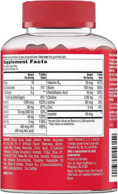 One a Day Vitacraves Adult Multivitamin Gummies, Supplement with Vitamin A, Vitamin C, Vitamin D, Vitamin E and Zinc for Immune Health Support* & More, 150 Count