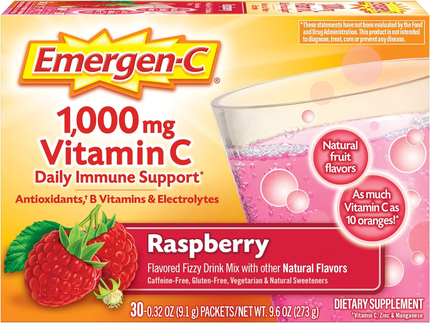 Emergen-C 1000Mg Vitamin C Powder, with Antioxidants, B Vitamins and Electrolytes, Vitamin C Supplements for Immune Support, Caffeine Free Fizzy Drink Mix, Tangerine Flavor