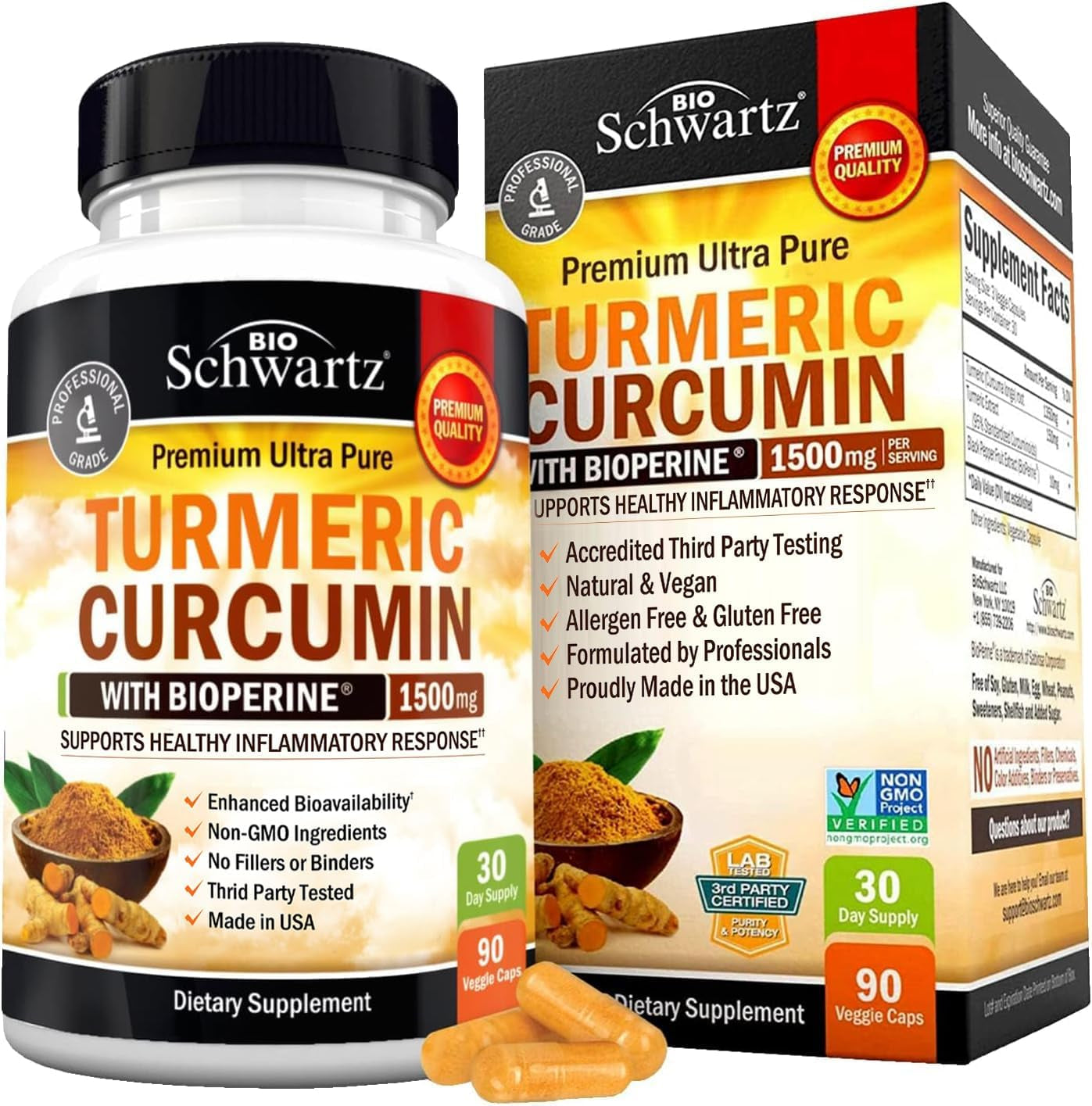 Turmeric Curcumin with Black Pepper Extract 1500Mg - High Absorption Ultra Potent Turmeric Supplement with 95% Curcuminoids and Bioperine - Non GMO Turmeric Capsules for Joint Support - 90 Capsules